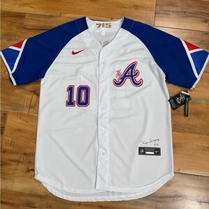 Nike White and Blue Men's ATL Braves CHIPPER JONES Jersey